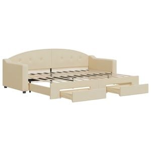 vidaXL Lit de jour avec gigogne et tiroirs sans matelas cr&egrave;me 80x200cm