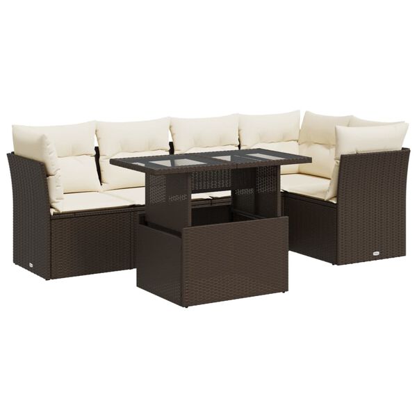 vidaXL Salon de jardin avec coussins 6 pcs marron résine tressée