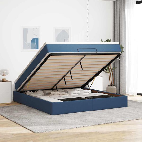 VidaXL Cadre de lit ottoman avec matelas bleu 160x200 cm tissu