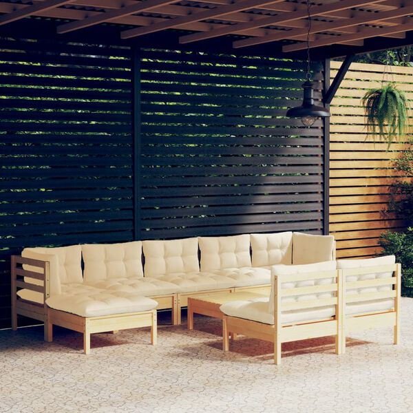 vidaXL Salon de jardin 10 pcs avec coussins cr&egrave;me Bois de pin