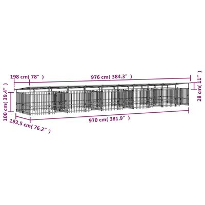 vidaXL Chenil d'extérieur avec toit pour chiens Acier 18,77 m²