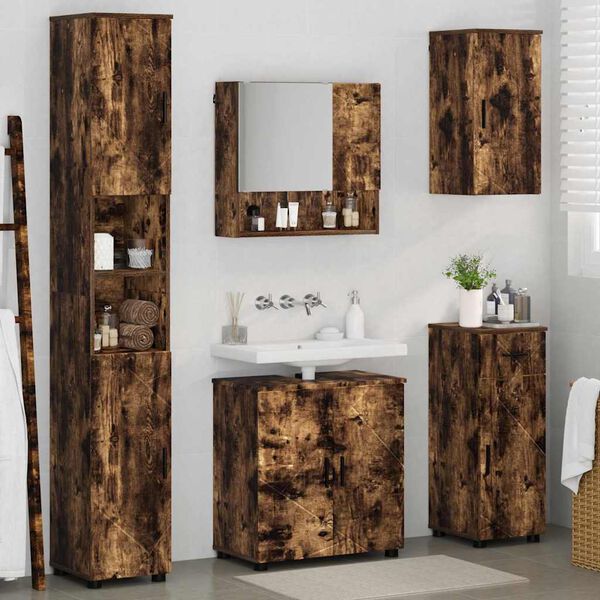 vidaXL Ensemble de mobilier de salle de bain 5 pcs Ch&ecirc;ne fum&eacute;