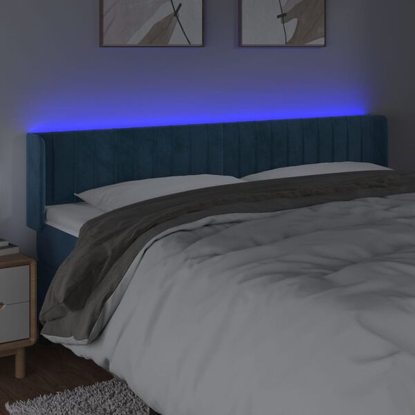 vidaXL T&ecirc;te de lit &agrave; LED Bleu fonc&eacute; 203x16x78/88 cm Velours