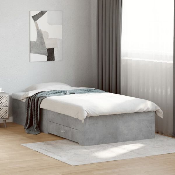 vidaXL Cadre de lit avec tiroirs sans matelas gris b&eacute;ton 90x200 cm