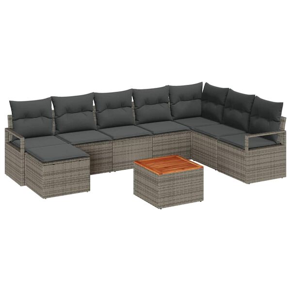 vidaXL Ensemble de canap&eacute; de jardin avec coussin 9 pcs Gris polyrotin