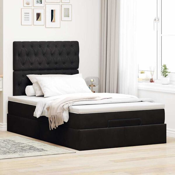 vidaXL Cadre de lit ottoman avec matelas noir 120x200 cm velours