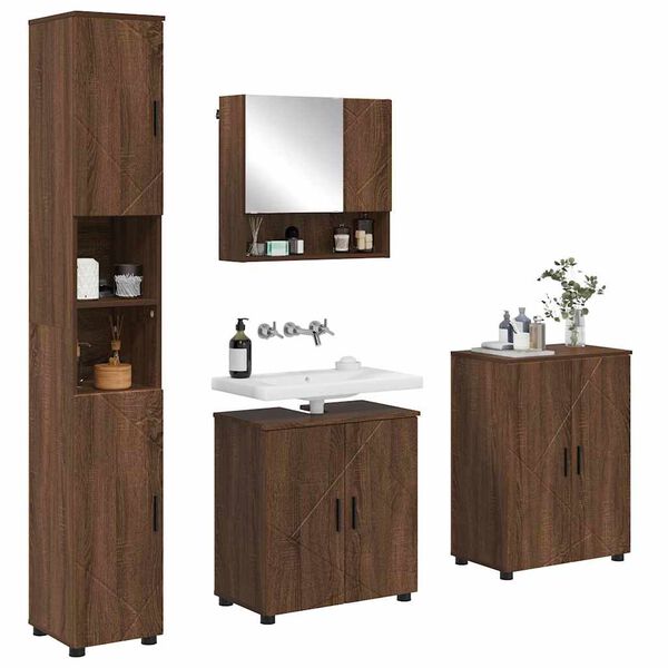 vidaXL Ensemble de mobilier de salle de bain 4 pcs Ch&ecirc;ne brun