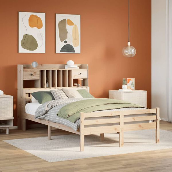 vidaXL Lit biblioth&egrave;que sans matelas 135x190 cm bois de pin massif
