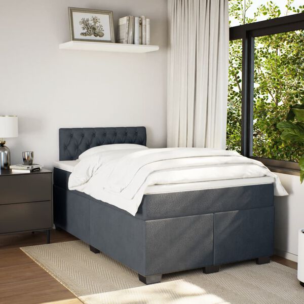 vidaXL Sommier &agrave; lattes de lit et matelas Gris fonc&eacute; 120x200cm Velours