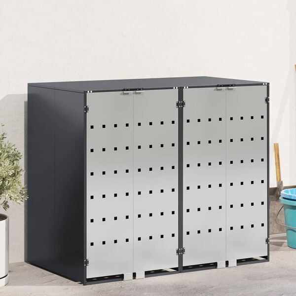 vidaXL Rangement de poubelle à roulettes pour 3 poubelles Anthracite