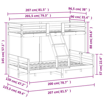 vidaXL Lit superposé 90x200/120x200 cm bois de pin massif