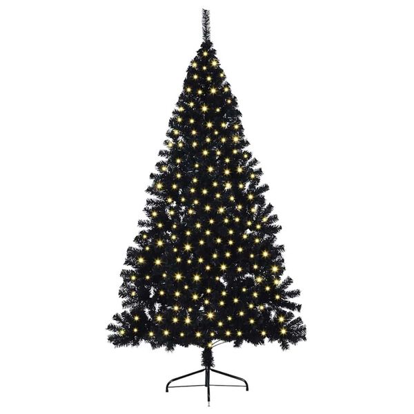 vidaXL Sapin de No&euml;l artificiel pr&eacute;-&eacute;clair&eacute; Noir 240 cm PVC