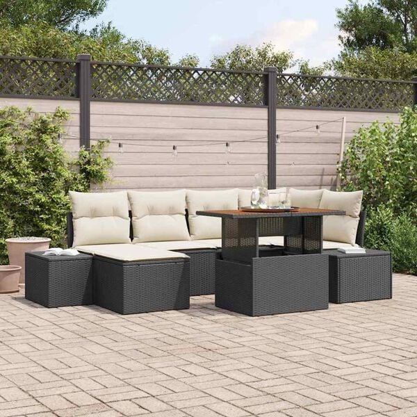 vidaXL Ensemble de salle &agrave; manger pour jardin 7 pcs Noir et Cr&egrave;me