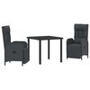 vidaXL Ensemble de salle &agrave; manger pour jardin 3 pc Noir polyrotin