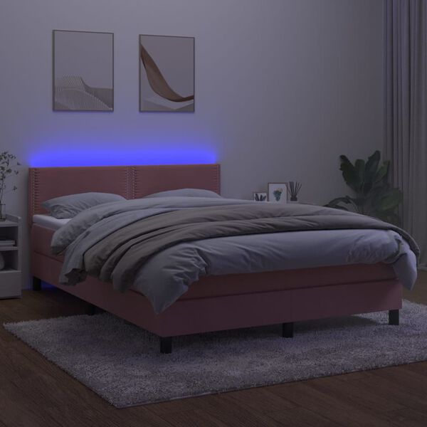 vidaXL Sommier &agrave; lattes de lit avec matelas LED Rose 140x190cm Velours