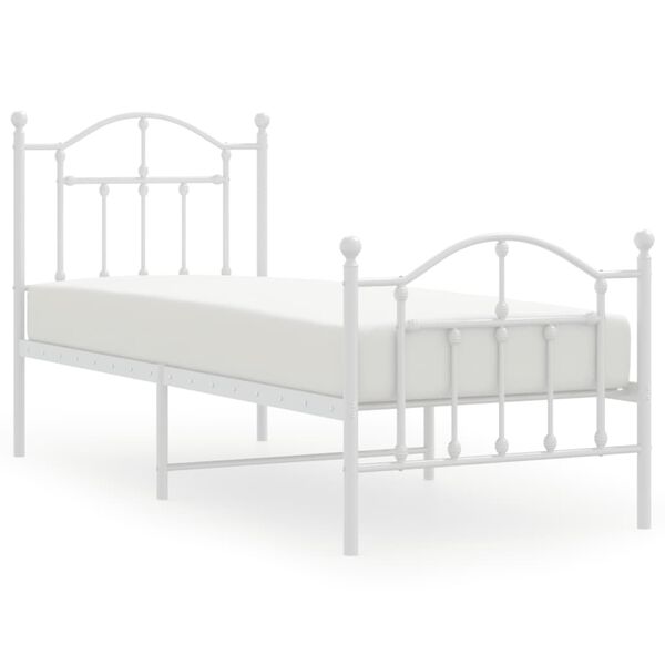 vidaXL Cadre de lit m&eacute;tal sans matelas avec pied de lit blanc 75x190cm