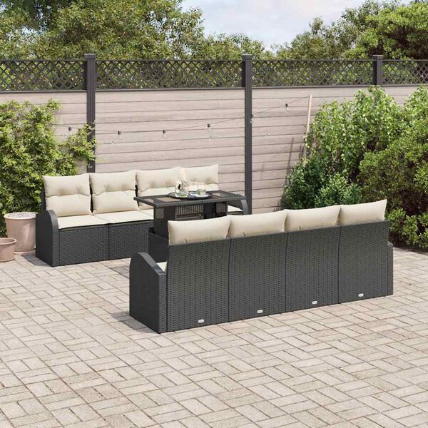 vidaXL Ensemble de canap&eacute; de jardin 9 pcs Noir Poly Rattan