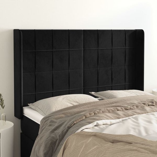 vidaXL T&ecirc;te de lit avec oreilles Noir 147x16x118/128 cm Velours