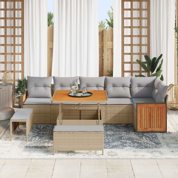vidaXL Ensemble de canap&eacute; de jardin 9 pcs beige et gris clair