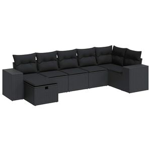 vidaXL Salon de jardin 7 pcs avec coussins noir r&eacute;sine tress&eacute;e