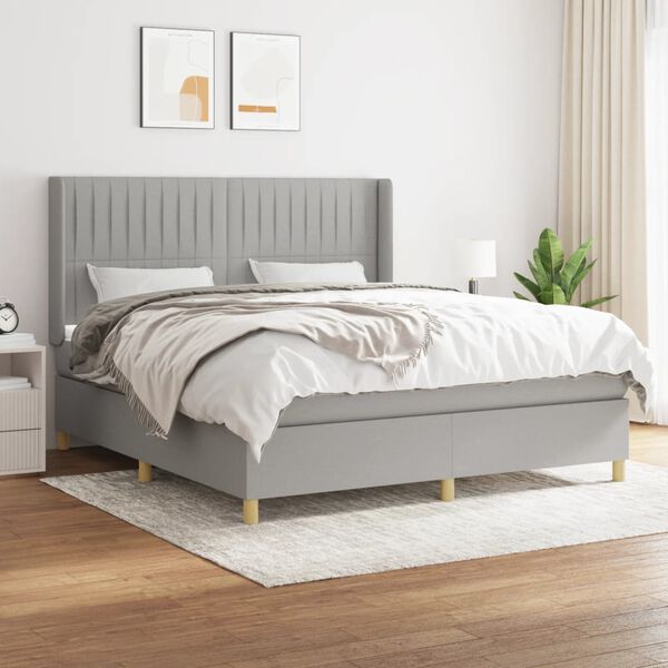 vidaXL Sommier &agrave; lattes de lit avec matelas Gris clair 180x200cm Tissu