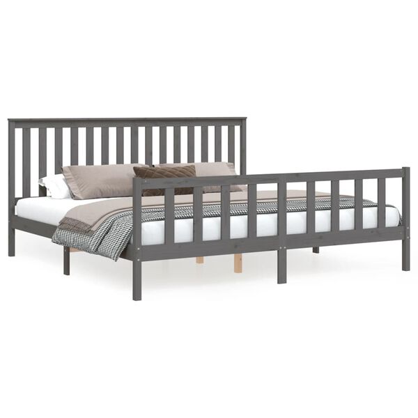vidaXL Cadre de lit t&ecirc;te de lit gris 180x200 cm pin massif Super King