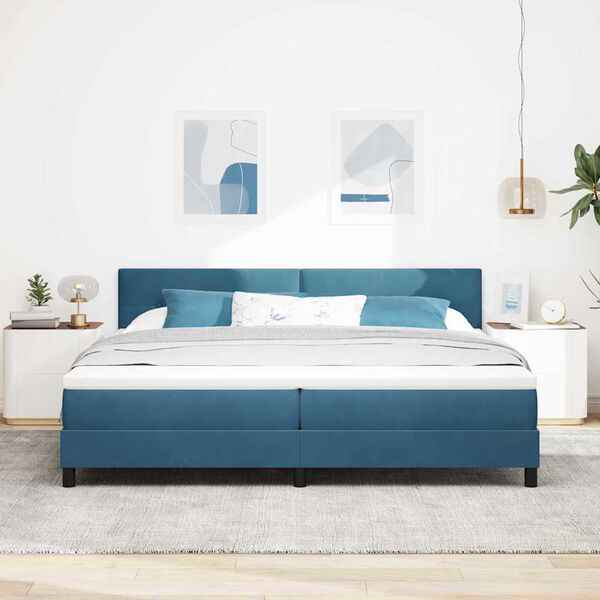 vidaXL Lit &agrave; ressort LED avec matelas Bleu fonc&eacute; 200 x 200 cm Velours