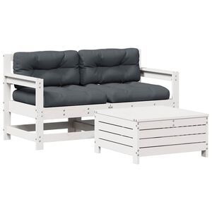 vidaXL Salon de jardin 3 pcs avec coussins blanc bois de pin massif