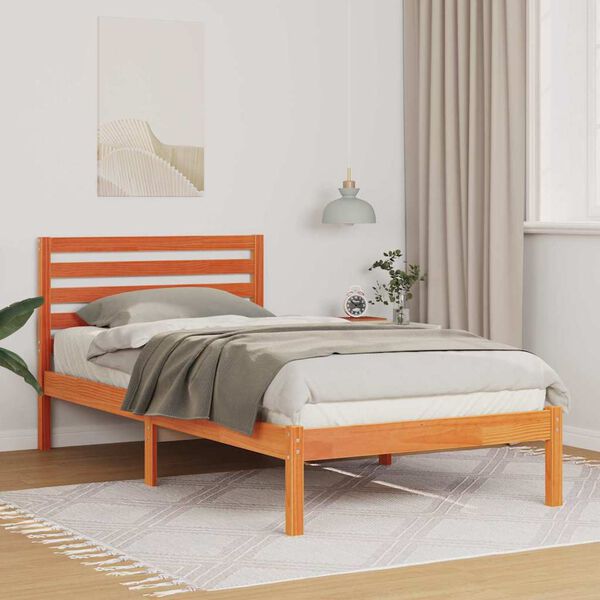 vidaXL Cadre de lit avec t&ecirc;te de lit Brun cire 90 x 190 cm Pin massif