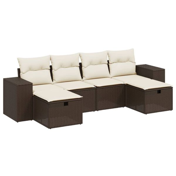 vidaXL Salon de jardin avec coussins 6 pcs marron r&eacute;sine tress&eacute;e