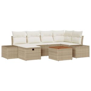 vidaXL Ensemble de canap&eacute; de jardin 7 pcs Beige Poly rotin