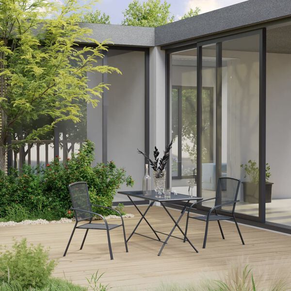 vidaXL Ensemble &agrave; manger de jardin 3 pcs Acier Anthracite