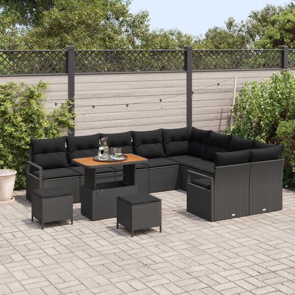 vidaXL Ensemble de canap&eacute; de jardin 12 pcs Noir Poly rotin