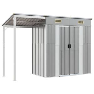 vidaXL Abri de jardin avec toit allong&eacute; gris clair 277 x 107 x 181 cm en M&eacute;tal