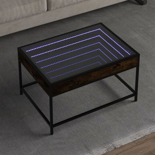 vidaXL Table basse avec LED infini ch&ecirc;ne fum&eacute; 70x50x41 cm