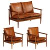 vidaXL Ensemble de canap&eacute;s 3 pcs Cuir v&eacute;ritable Bois massif d'acacia