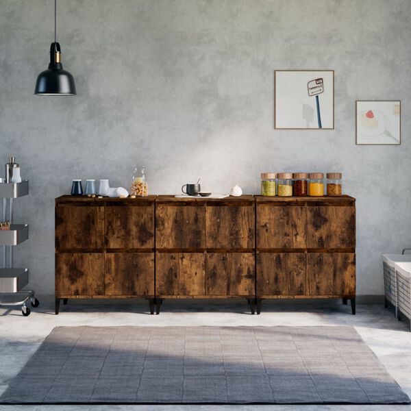 vidaXL Buffets 3 pcs ch&ecirc;ne fum&eacute; 60x35x70 cm bois d'ing&eacute;nierie