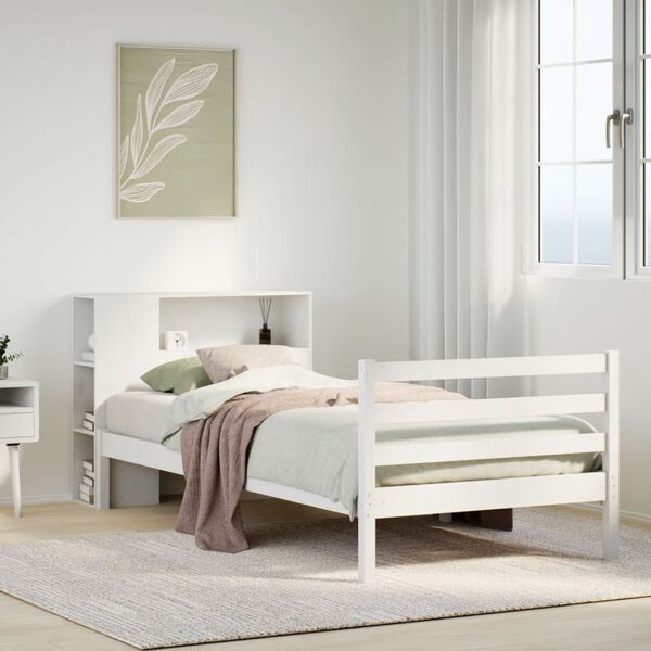 vidaXL Lit biblioth&egrave;que sans matelas blanc 90x190cm bois de pin massif