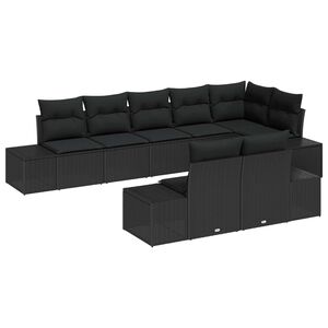 vidaXL Ensemble de canap&eacute; de jardin avec coussin 8 pcs Noir Poly rotin