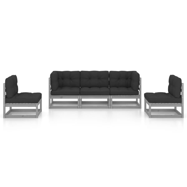 vidaXL Salon de jardin 5 pcs avec coussins Bois de pin massif