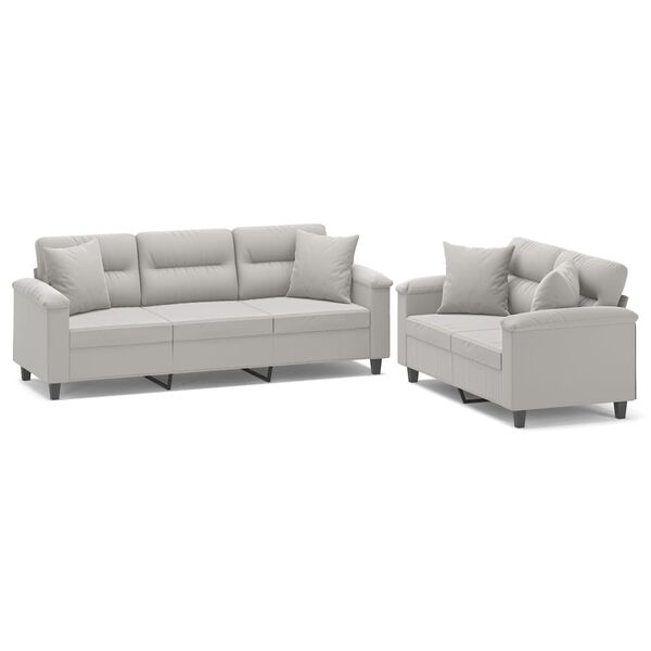 vidaXL Ensemble de canap&eacute;s 2 pcs coussins Gris clair Tissu microfibre