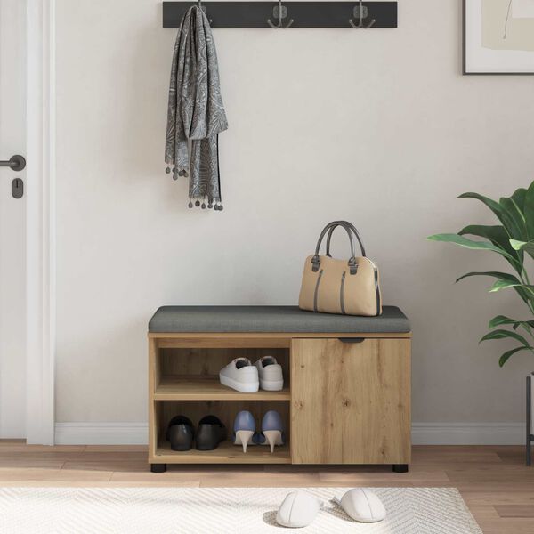 vidaXL Banc d'entr&eacute;e avec coussin Uni Ch&ecirc;ne artisanal 80 x 38 x 46 cm