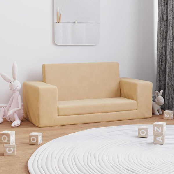 vidaXL Canap&eacute;-lit pour enfants 2 places cr&egrave;me peluche douce
