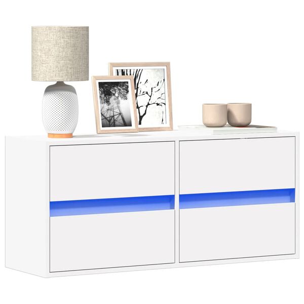 vidaXL Meuble TV mural avec lumi&egrave;res LED blanc 100x31x45 cm