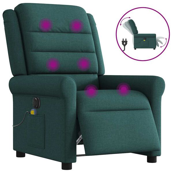 vidaXL Fauteuil de massage inclinable &eacute;lectrique Vert fonc&eacute; Tissu