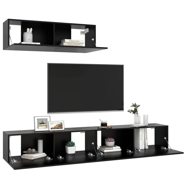 vidaXL Meubles TV 3 pcs Noir Bois d'ingénierie