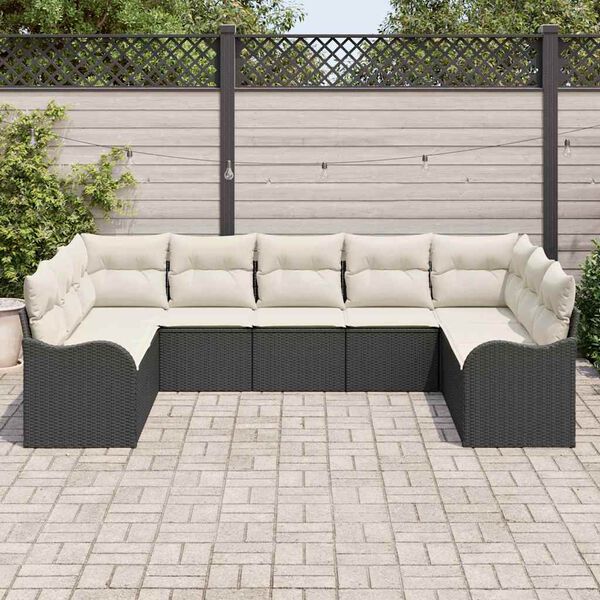 vidaXL Ensemble de canap&eacute; de jardin 9 pcs Noir polyrotin