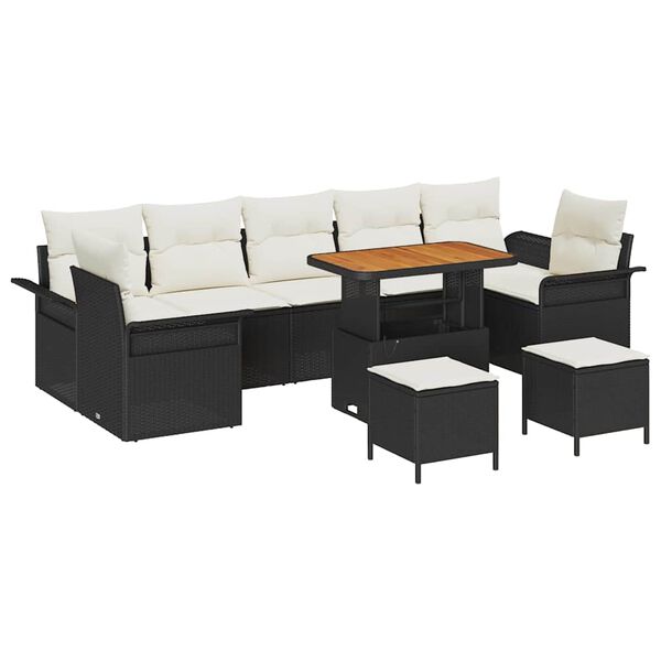 vidaXL Ensemble de canap&eacute; de jardin avec coussin 10 pcs Noir et Cr&egrave;me