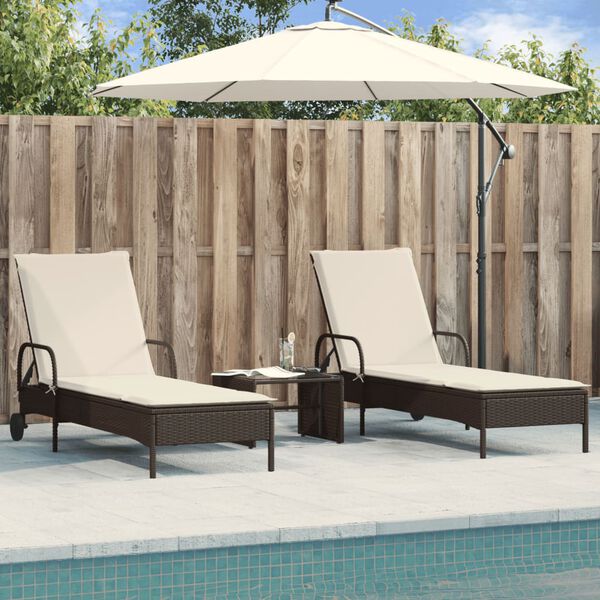 vidaXL Chaises longues avec coussins lot de 2 marron r&eacute;sine tress&eacute;e