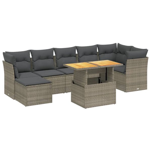 vidaXL Salon de jardin 8 pcs avec coussins gris r&eacute;sine tress&eacute;e